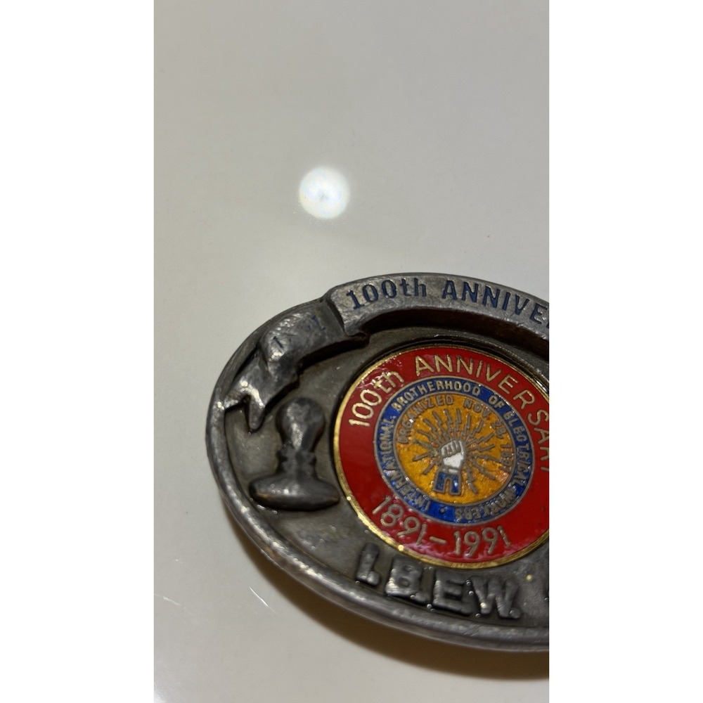 IBEW 100th Anniversary 1891-1991 Metal Enamel Belt Buckle USA Union Botherhood - Picture 5 of 6